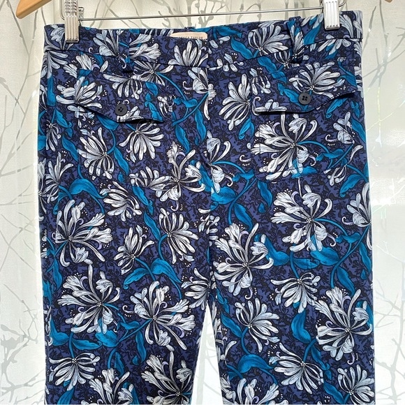 REBECCA TAYLOR blue floral print high rise waisted wide leg pants front pockets - Picture 3 of 14